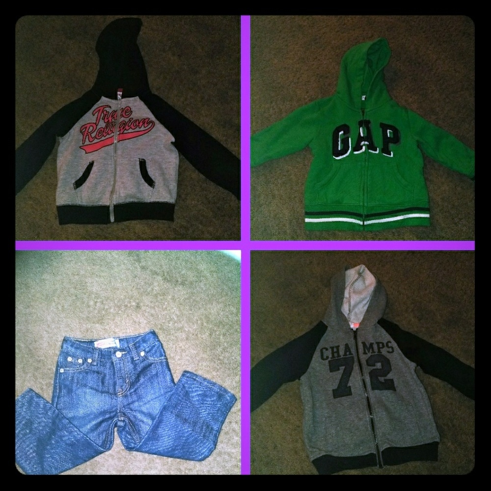 3 hoodies and a pair of jeans for a boy